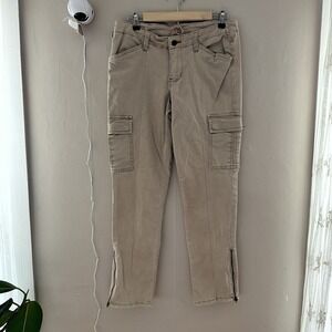 Y2K Worn (brand) Womens Tapered Cargo Pants Size 12 Tan Khaki Zip Hem Low Rise